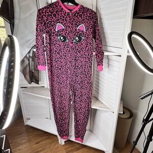 Joe‎ Boxer Girls One Piece Fleece Non-footed Pajamas Pink Leopard Print Cat XL